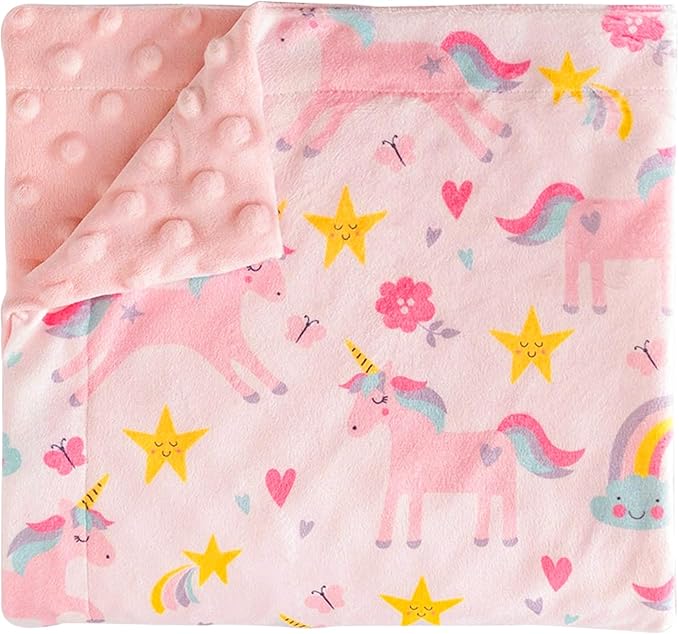Unicorn Minky Baby Blanket for Girls, Super Soft Plush Receiving Blanket with Double Layer Dotted Backing for Toddler Nursery Newborn Crib Stroller 29.5 x 39.3 Inch