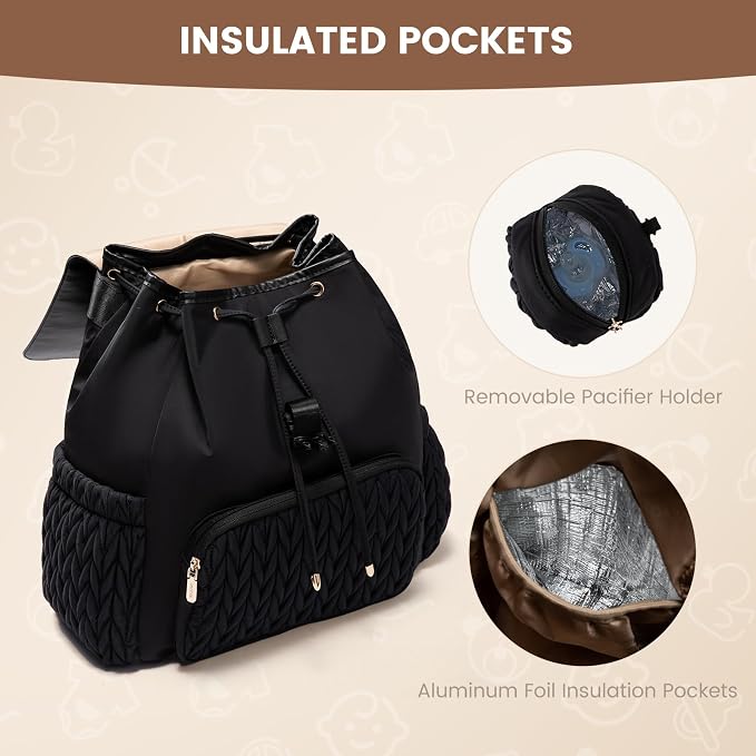 LOVEVOOK Diaper Bag Backpack, Small Cute Baby Bag, Stylish Water-Resistant Travel Bag for Mom, Baby Backpack with Changing Pad, Stroller Straps - Black