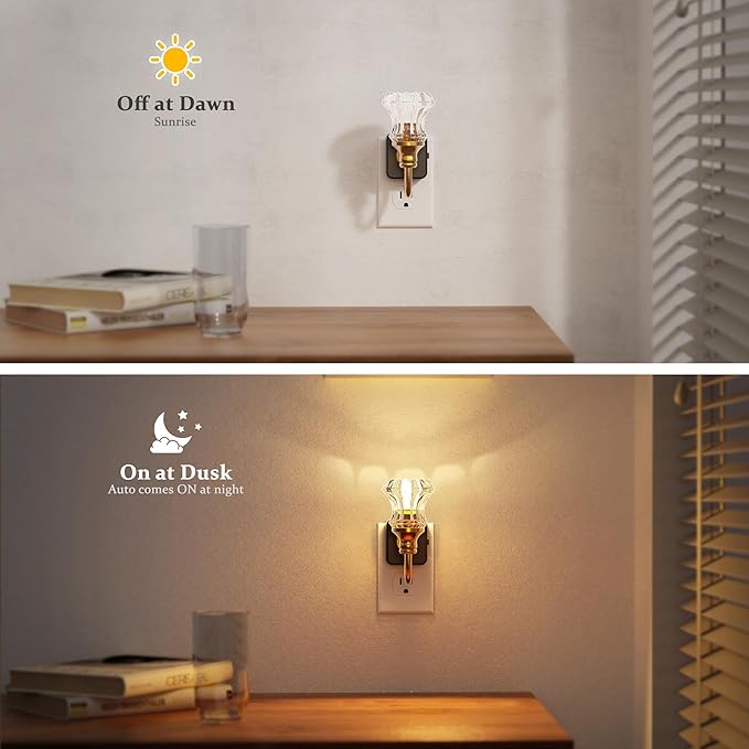 JandCase Night Light, Night Lights Plug into Wall, Dimmble Floral Glass LED Nightlight, 0-100 LM Flower Nightlights, Dusk to Dawn Sensor, 1W Vintage Nite Light for Bathroom Hallway Gift Vanity Decor
