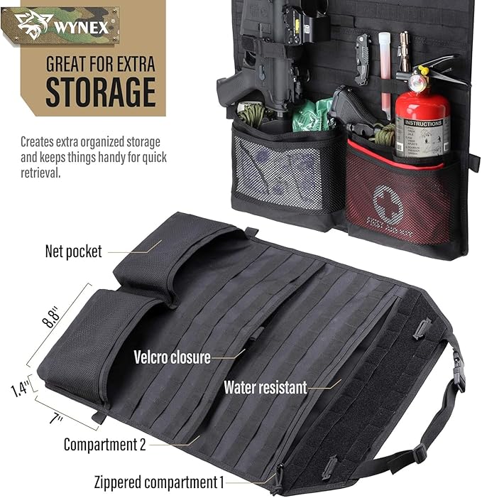 WYNEX Car Seat Organizer, Molle Backseat Cover Organizer Protector with Sling Rack, Visual Pocket and Patch, Universal Vehicle Fits for F150, Jeeps, Pickups & Trucks for Road Trips (2-Packs)