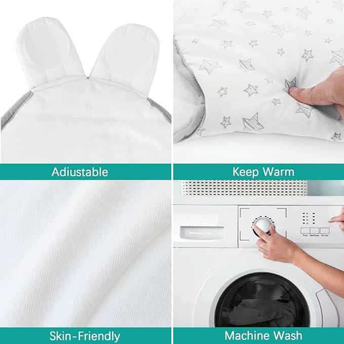 Biloban Baby Swaddles 0-3 Months for Boy Girls, Warm Quilted Baby Swaddle, Newborn Swaddle, Adjustable Swaddle Blanket, Lovely White Stars, 1 Pack