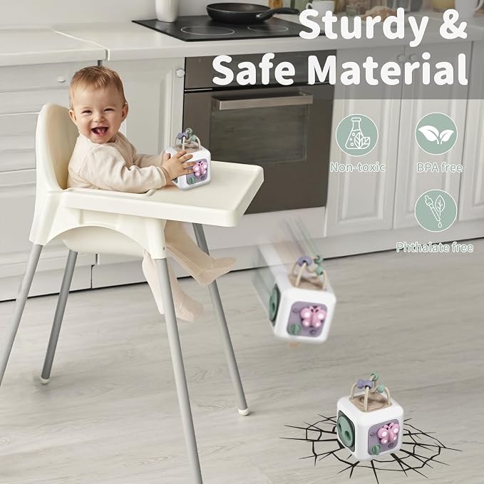 SOCBTNSO Baby Busy Board Cube, Toys for Boy Girl, Montessori Travel Toys for Toddlers, Learning Fine Motor Skills| Birthday Gifts for Infant Boys Girls