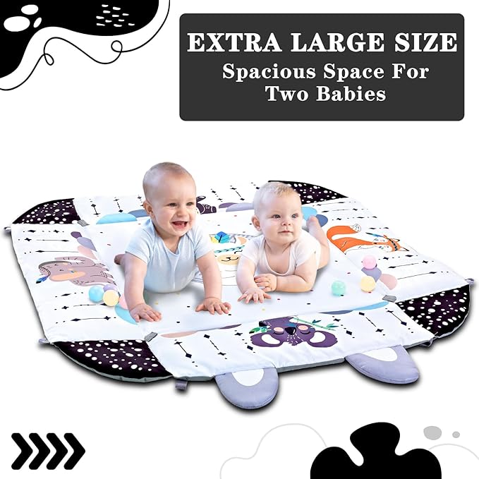 Baby Gym Play Mat, 8-in-1 Tummy Time Mat & Activity Gym, Washable Ball Pit, Infant Play Mat with Detachable Toys for Sensory Exploration and Motor Skill Development