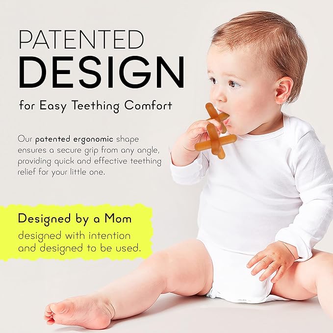 Moonjax Natural Rubber Baby Teething Toys - Baby teether for Infants, Toddlers, Newborns, CPSIA Certified