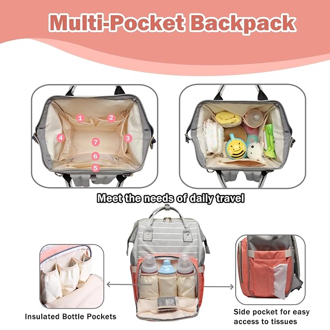 Diaper Bag Backpack Waterproof Multi-Function Diaper Bag for Baby Care Travel Essentials Baby Bag for Mom Large Capacity Purple