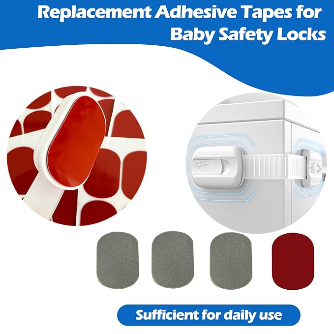 20 Pcs Replacement Adhesive Double-Sided Tapes for Safety Locks | Universal Fit Cabinet Locks Drawer,Strong Adhesive Remove Without Leaving Trace, Double-Sided Adhesive for Cabinet Locks ﻿