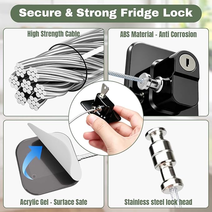 3 Pack Fridge Lock with Keys - Child Proof Cabinet Locks Baby Proofing Refrigerator Lock with Adhesive for Freezer, Cabinets, Closet, Drawers, Black