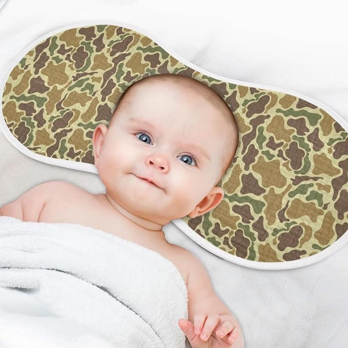 Baby Muslin Burp Cloths Set of 2 Vintage Camo Green Muslin Washcloths Camouflage Retro Brown Army Milk Spit Up Rags Soft Newborn Towel Burp Cloth Bib for Unisex Boys and Girls, 22 x 11 Inch