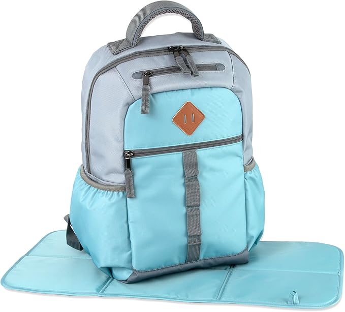 Baby Essentials Two Tone Diaper Bag Backpack with Portable Changing Pad, Stroller Straps, Insulated Bottle Pocket, 2 Pc Set (Teal)