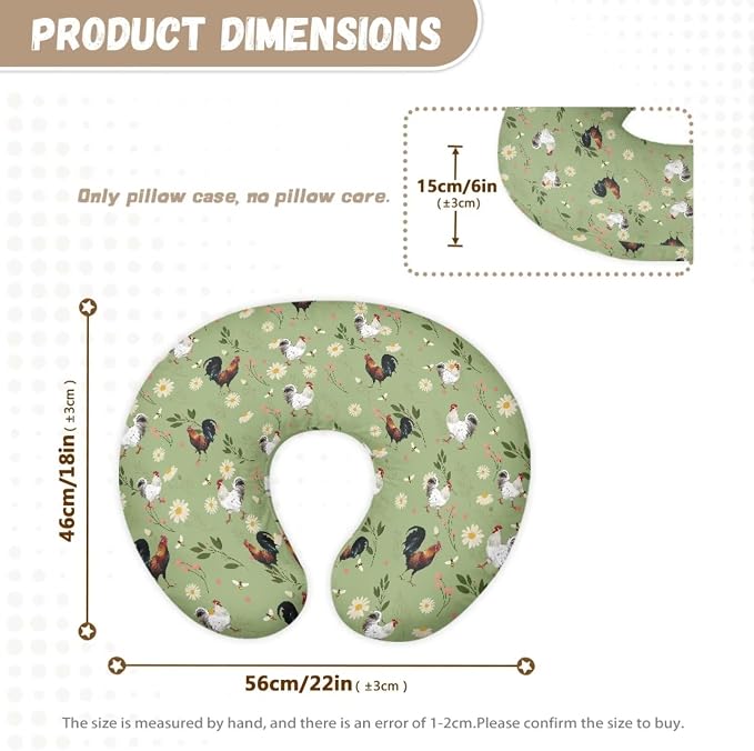 Green Nursing Pillow Covers for Breastfeeding Chicken Pattern Pillow U-Shaped Pillow Cover