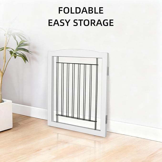 ZJSF Freestanding Foldable Dog Gate for House Extra Wide Wooden White Indoor Puppy Gate Stairs Pet Gates Doorways Pet Gate Tall Dog Fence 2 Panels