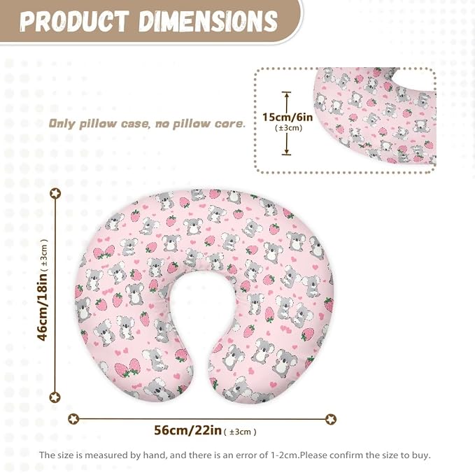 Baby Nursing Pillow Cover for Bottle Feeding, Breathable Soft Koala and Strawberry Nursing Pillow Case