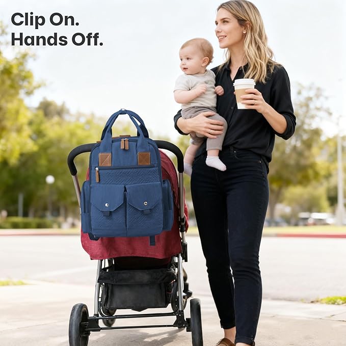 JSTPRO Diaper Bag Backpack - Large Diaper Bag with Portable Changing Pad as Baby Shower Gifts, Lightweight Waterproof Unisex Travel Baby Bag with 4 Insulated Pockets and Stroller Buckles, Dark Blue