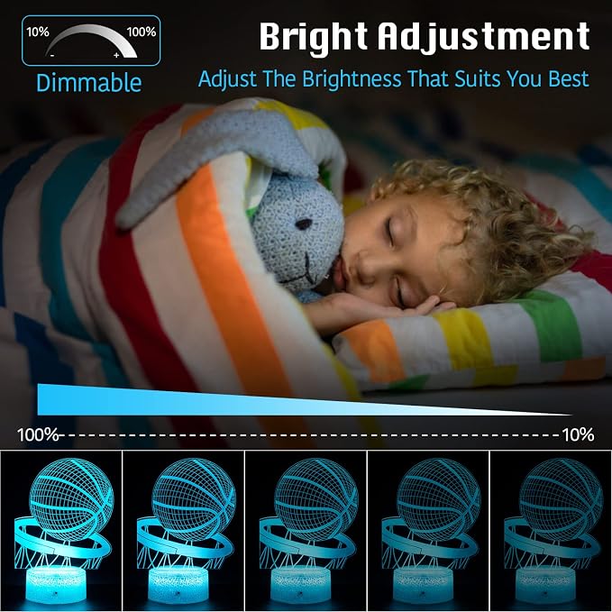 Basketball Night Light,3D Illusion Led Lamp, 16 Colors Dimmable with Remote Control Smart Touch, Best Christmas Birthday Gift for 3,4,5,6,7,8 Year Old Boy Girl Kids,Suitable for Basketball Fans