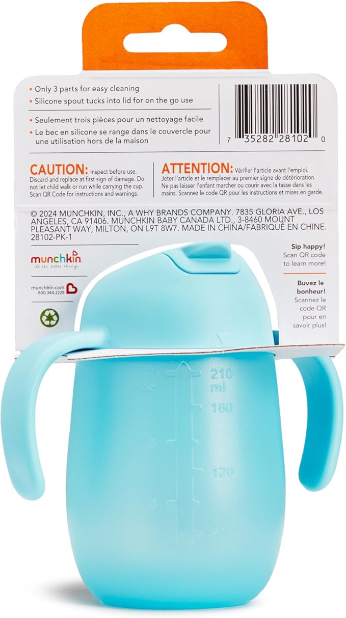 Munchkin Simple Clean Trainer Sippy Cup with Handles, 6+ Months, 7 Ounce, Blue/Green