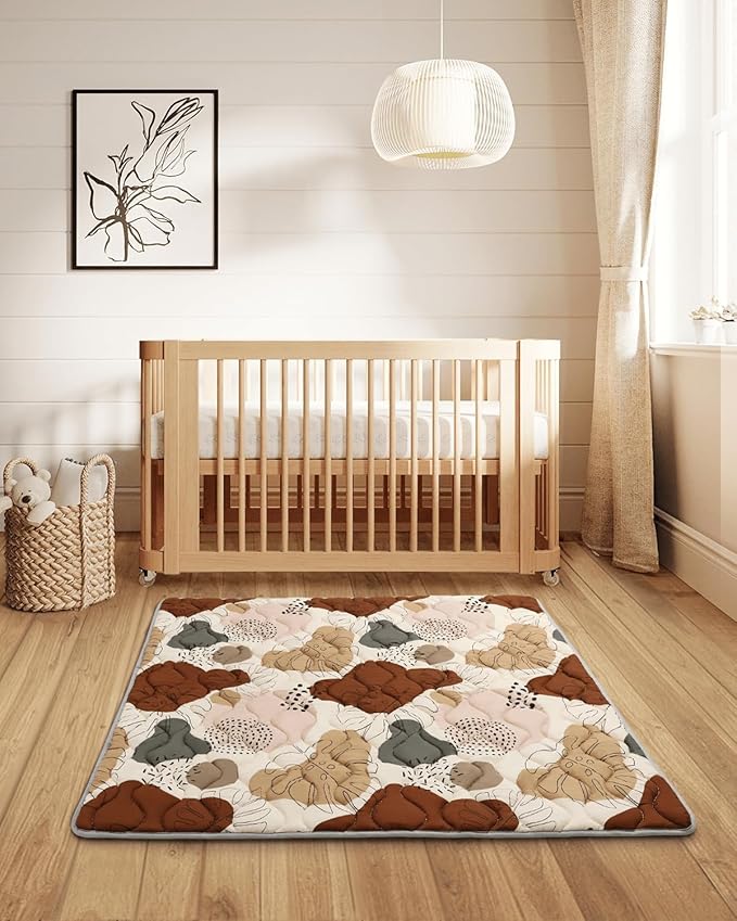 Blissful Diary Portable Baby Play Mats for Floor, Thicker Cushioned Foldable Baby Crawling Mat for Indoor Outdoor, Non-Slip & Washable Kids Playmat for Tummy Time Activity, Boho 43" X 43"