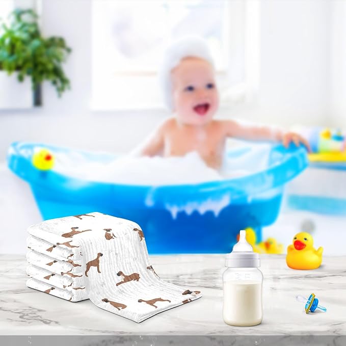 vvfelixl Baby Cotton Washcloths Boxer Dog Infants Bath Towel for Unisex Puppy Face Towels for Newborn, Natural Baby Wipes Delicate Skin, 11.8 X 11.8 inch, one sizex3