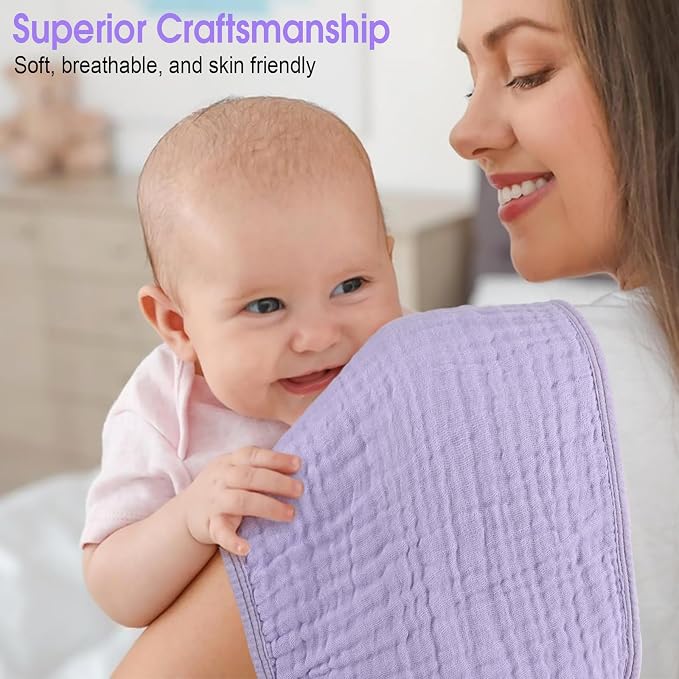 10 Pack Muslin Burp Cloths for Baby Girls 100% Cotton 20x10 Inch Popular Girl Colors Set Purple Pink Beige Brown White Soft Absorbent Newborn Infant Burping Cloths