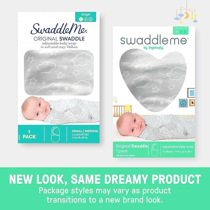 SwaddleMe by Ingenuity Original Swaddle, 100% Cotton, Improves Sleep & Calms Startle Reflex, 0-3 Months, 3-Pack - Jungle Drops
