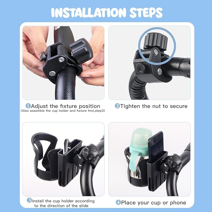 Bike Cup Holder, 2-in-1 Stroller Phone Holder, Bike Water Bottle Holders, Universal Stroller Cup Holder for Kids Adults, Stroller Drink Holder, Uppababy Nuna Doona Cup Holder for Stroller