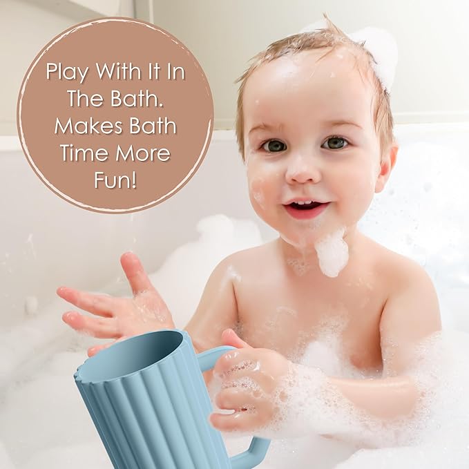 Baby Bath Rinse Cup, Silicone Body Washing Rinser Cup with Easy Grip Handle (Blush)