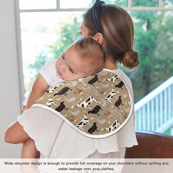Muslin Burp Cloths for Baby Boys and Girls - 4-Pack Ultra Absorbent Farm Animals Muslin Washcloths, Newborn Towel, Milk Spit Up Rags, Burp Cloth Bib for Unisex, 22 x 11 Inch