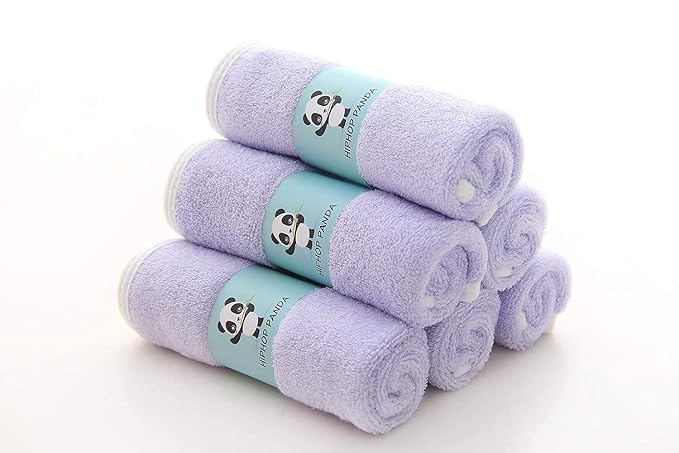 HIPHOP PANDA Baby Washcloths, Rayon Made from Bamboo - 2 Layer Ultra Soft Absorbent Newborn Bath Face Towel - Reusable Baby Wipes for Delicate Skin - Purple, 30 Pack