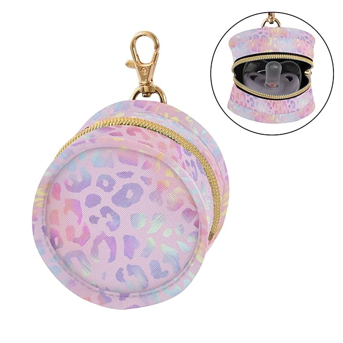 Leopard Pink Purple Pacifier Holder Case Newborn Pacifier Storage Pouch for Boys Girls Easy Attach to Diaper Bag Portable Baby Essentials Container