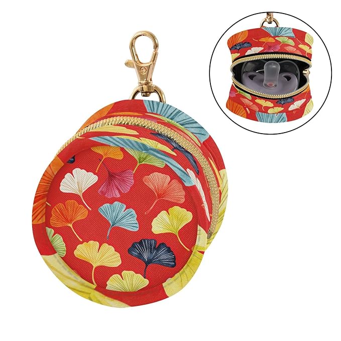 Pacifier Holder with Clip Pacifier Case for Diaper Bag Round Baby Pacifier Pouch Box Bag Portable Red Vibrant Ginkgo Leaves