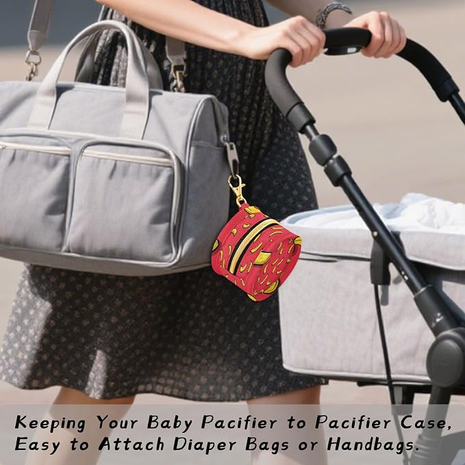 Pacifier Holder with Clip Pacifier Case for Diaper Bag Round Baby Pacifier Pouch Box Bag Portable Red Banana