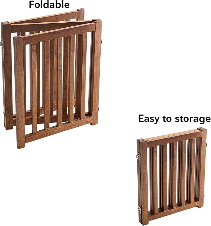 LZRS 3-Panel Wooden Free Standing Foldable Dog Gate Indoor – 24" High,Step-Over Safety Pet Gate for Doorways, Stairs, Hallways, Indoor Dog Barrier for Small to Medium Dogs & Puppies, Oak