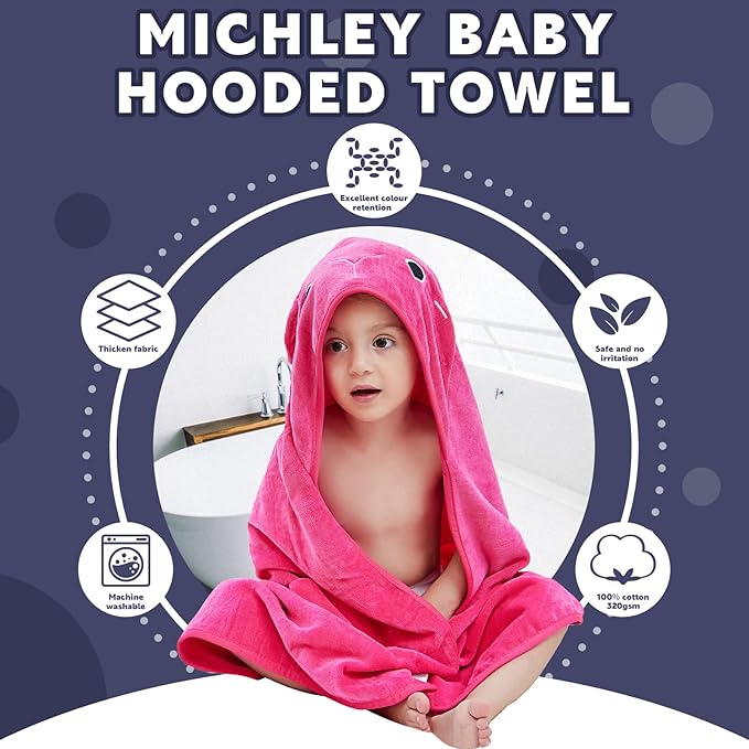 MICHLEY Animal Face Hooded Baby Towel Cotton Bathrobe for Boys Girls 0-6 Year Rose