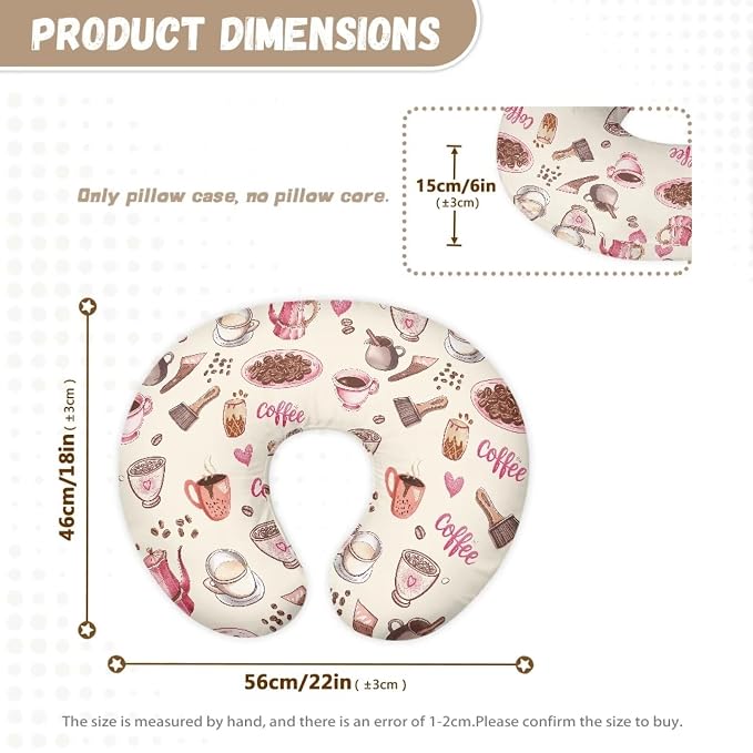 Baby Nursing Pillow Cover Coffee Snack Breastfeeding Pillow Cover Boys Girls, Nursing Pillow Case for Newborn Nursing Pillow Slipcovers for Breastfeeding Moms