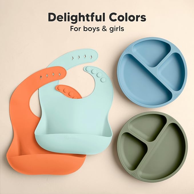 KeaBabies 2-Pack Silicone Bibs for Babies, Toddlers Girl, Boy ??Sturdy Food-Grade Baby Bibs for Eating, Large Food Catcher, Clean & Put On Easily, Waterproof Toddler Feeding Essentials (Amaze)
