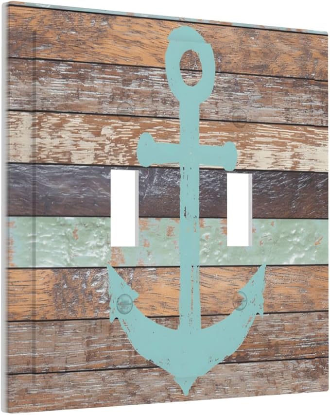 Timeworn Marine Weathered Wood Rustic Nautical Anchor Decorative Switch Plates 2 Gang Double Toggle Outlet Light Switch Cover Wall Plate Electrical Faceplate for Farmhouse Home Decor