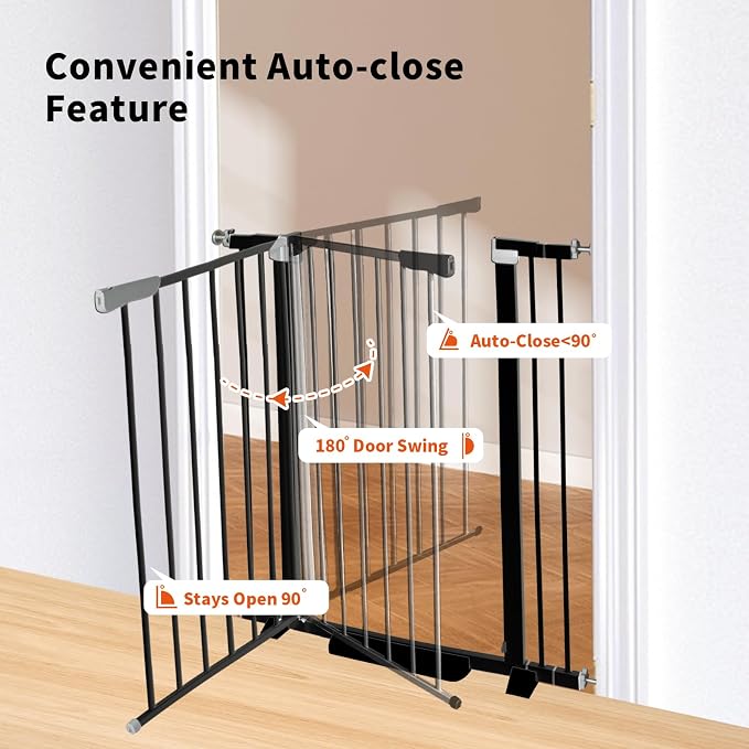 Rgqphantom 41" Tall Safety Pet Gate,Adjustable 30.5"-48" Wide,No Drilling Pressure Mount Kit,Auto Close Cat Gate Suitable for Stairs,Doorways (Black, 30.5"-48" W)
