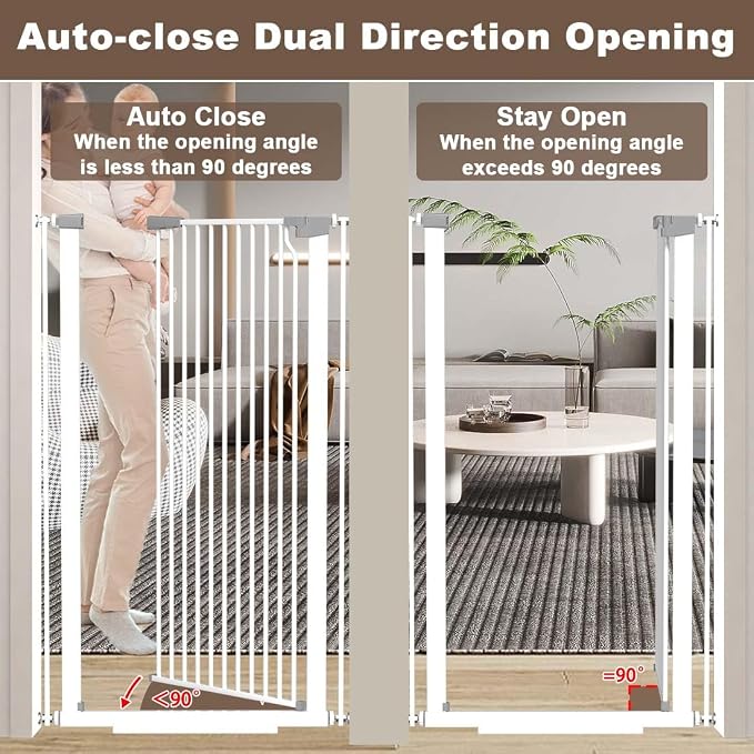 Fairy Baby 51.18" Extra Tall Pet Gate for Doorways, 48.5"-56.2" Extra Wide Long Baby Gate for Stairs, Metal Pressure-Mounted Walk-Through Dog Gate, Auto Close Safety Child Gate Indoor Use, White