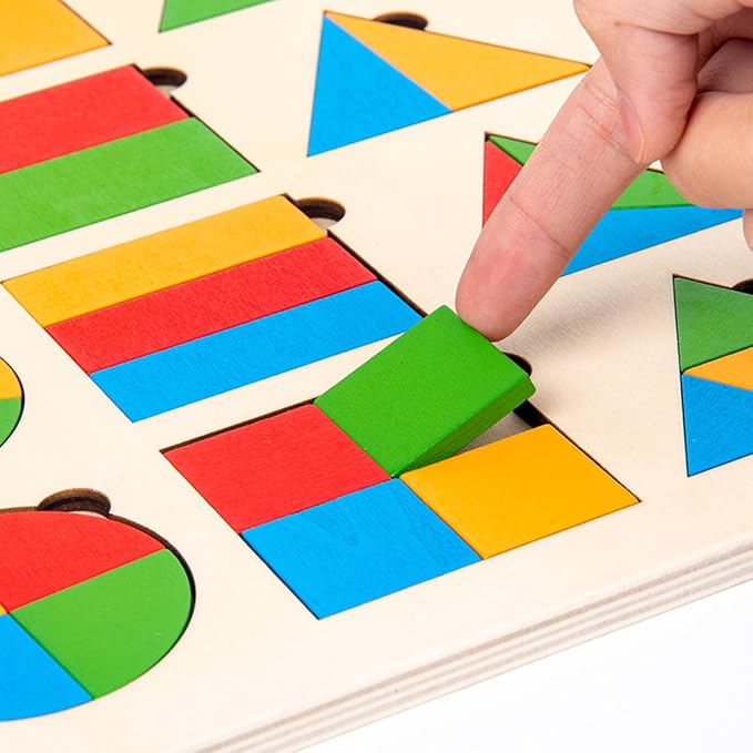 Montessori Geometric Shape Fraction Puzzle Board, Wooden Shape Matching Peg Puzzle
