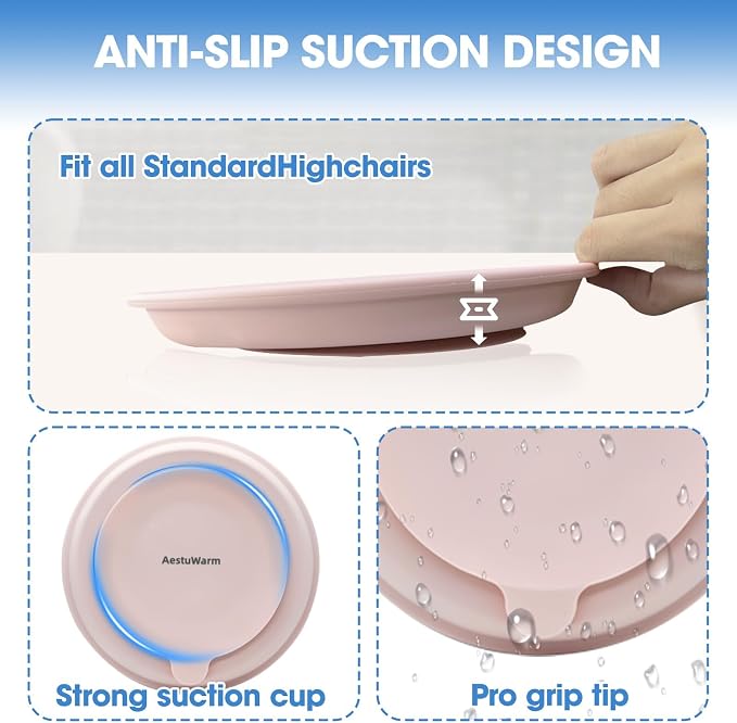 4-Pack Stainless Steel Baby Suction Plates, 9-Inch Toddler Divided Plates with Extra-Large Non-Slip Silicone Suction Base | Baby, Toddler, Kids| Dinner & Snack Plates | Dishwasher Safe