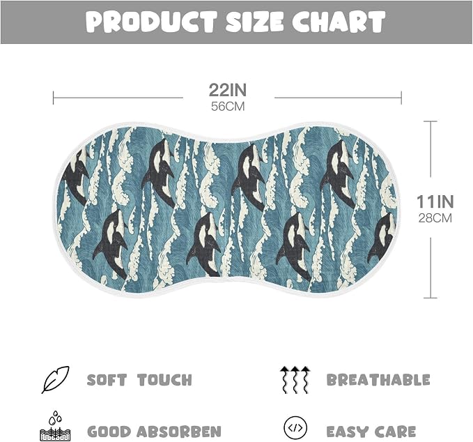 Muslin Burp Cloths for Baby Boys and Girls - 2-Pack Ultra Absorbent Killer Whale Orca Muslin Washcloths, Newborn Towel, Milk Spit Up Rags, Burp Cloth Bibs for Unisex, 22 x 11 Inch