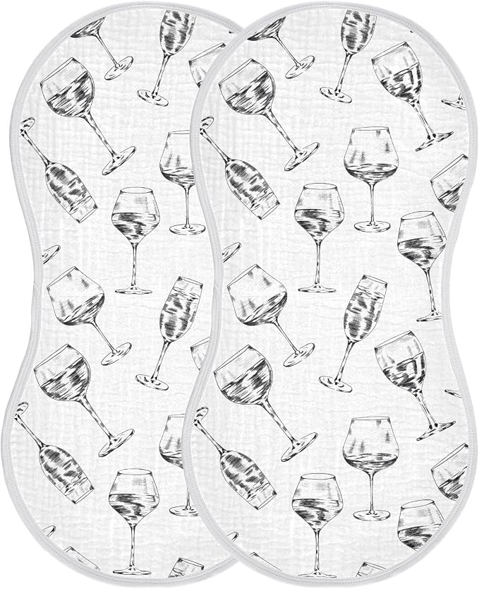 vvfelixl Muslin Burp Cloths Wine Champagne Glasses Drink Baby Washcloths for Baby Girl Boys 2 Pack