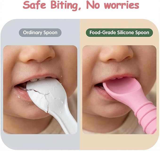 5 Pack Baby Spoons First Stage Feeding - Soft Silicone Self Feeding Training Utensils for Infant & Toddler - BPA Free BLW Weaning Supplies with Choke Guard - Dishwasher Safe Gentle on Gums
