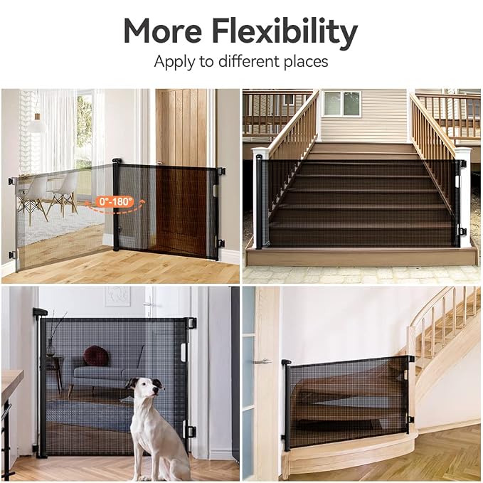 COMOMY Retractable Baby Gate for Stairs, 0-55" Mesh Dog Gate for House Doorways Hallways, 33" Tall Extra Wide Child Safety Gate for Kids Pets, Indoor and Outdoor (Black)