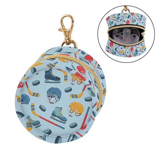 Hockey Skates Blue Print Pacifier Holder Case for Diaper Bag Portable Travel Pacifier Storage Case with Clip Newborn Baby Pouch for Outdoor Purse Baby Boys Girls