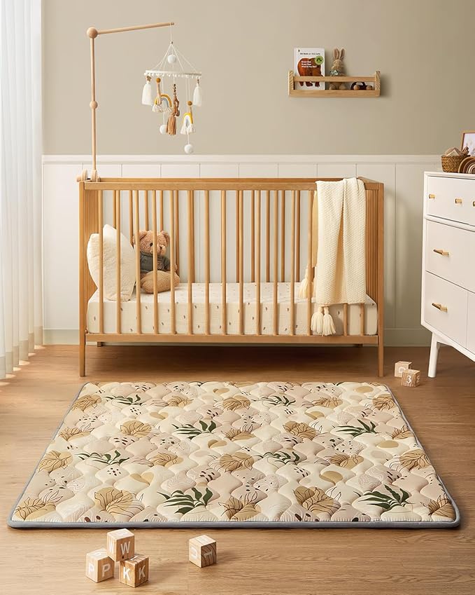 Blissful Diary Baby Play Mats for Floor, 50x50 Playpen Mat, Thick Cushioning Padding Foam Playmat for Baby and Toddlers Infants, Non-Slip & Machine Washable, Earth Tones Design