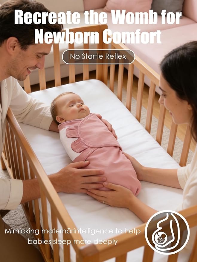 Newborn Swaddle Blanket Wrap 0-6 Months (3-Pack) - Adjustable Infant Sleep Sack, 100% Cotton Anti-Startle Soothing Sack, Soft Breathable Nursery Bedding - Dusty Rose + Pearl + Mauve