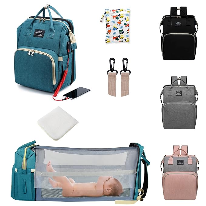 ANWTOTU Baby Diaper Bags with Changing Station,Waterproof Diaper Bag Backpack for Moms Dads with USB Charging Port,Large Capacity Multifunctional Baby Essentials(Green)