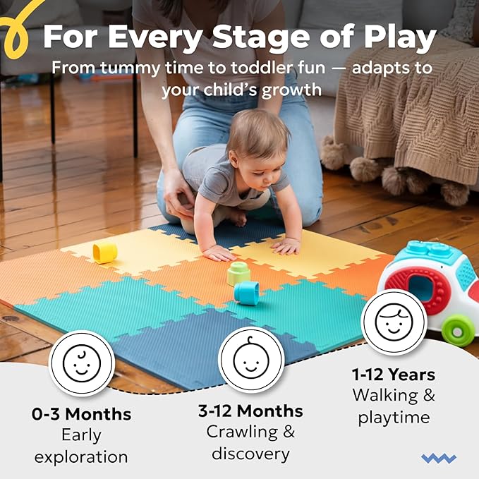 MioTetto Baby Play Mat, Comfortable Playtime Mat ??Portable Foam Floor Tiles, Safe Baby mat for Floor for Crawling & Development, Soft Play mat for Babies, Stylish Interlocking Foam Tiles