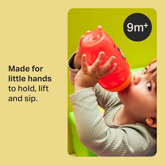 Tommee Tippee Sippee Cup, 9m+, 10oz, Pack of 3 Non-Spill Water Bottles for Toddlers, Red, Purple and Green, Bite-Resistant Spout, Easy to Hold, Leak-Proof and BPA Free