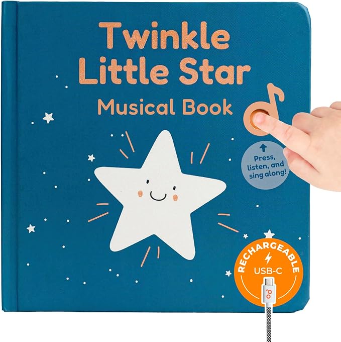 Cali's Books Twinkle Twinkle Little Star ??USB-C Rechargeable Musical Book for 1-Year-Old | Sound Book for Toddlers 1-3 with Bedtime Lullabies ??Nursery Rhymes Musical Book